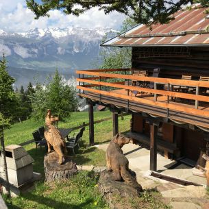 Terrasse und Sitzplatz mit Grill und Brunnen